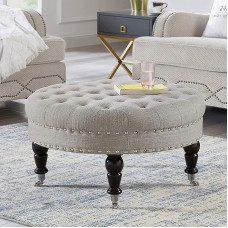 24KF Didelis apvalus minkštas minkštas kavos staliukas su pamušalu Linas Didelė atrama kojoms su ratukais Ratai Linas