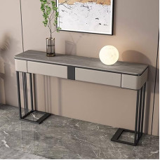 CDZYMY Console Table Modern Narrow Table TV Console Table with Shelves and 2 Drawers Side Table Sofa Side Table for Living Room Bedroom (Grey 100 x 35 x 85 cm)