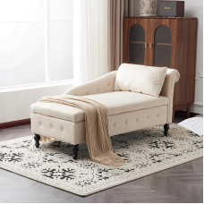 Velvet Chaise Lounge sofa su saugykla Minkšta Chaise Lounge sofa su pagalvėlėmis gyvenamajam kambariui Šiuolaikinis poilsio krėslas su nagų galvutės apdaila ir mygtukų dygsniavimu Miegamojo biuras (smėlio spalvos)
