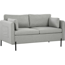 HOMCOM 2 Seater Sofa for Living Room in Linen Effect Fabric and Steel with Side Pockets, 143 x 73 x 77 cm, Grey
