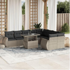 Homgoday Gartensofa-Set 10-teilig mit Kissen hellgrau Polyrattan, Möbel Set Schlafsofa Wohnzimmer Couch, Set Sofa für den Außenbereich für den Garten, Outdoor-Möbel Typ 3268762