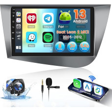 8 Cores Inefala Android Radio for Seat Leon 2 MK2 2005-2012 with Wireless CarPlay 2+64G, 9 Inch Screen with Android Car 32EQ DSP 59UI FM RDS GPS Bluetooth WiFi SWC AHD Rear View Camera