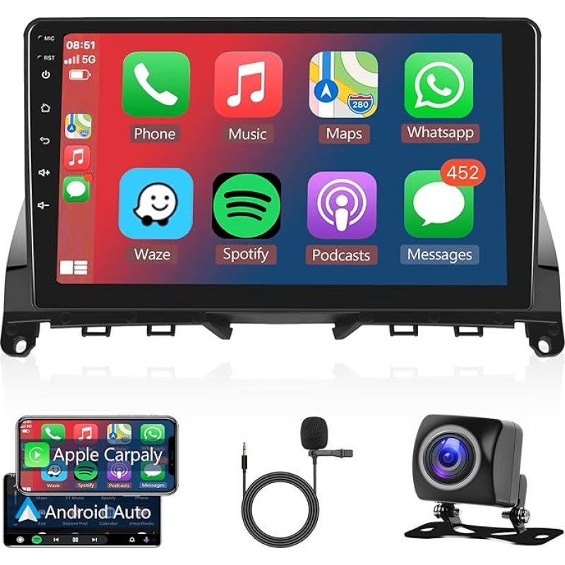 1G 32G Wireless Carplay Android 13 automobilinis radijas 2 DIN, skirtas Mercedes Benz C klasės W204 S204 2007-2014 m.