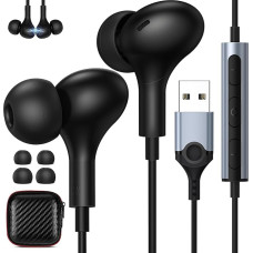 AIAUXAI USB-Computer-Kopfhörer, 2,3 m, PC-Headset mit Mikrofon und Lautstärkeregler, PC Gaming Kopfhörer mit Kabel Stereo HiFi In Ear Magnetisch USB Kopfhörer für PS5/Computer/PC/Mac/Laptop/Chromebook