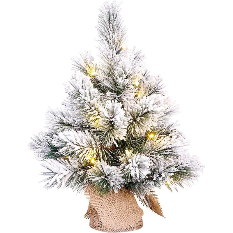 Mini Christmas Tree with LED Frost Effect Ideal for Decorating Small Spaces Measures 23 x 45 cm to add a festive and bright touch to your home.