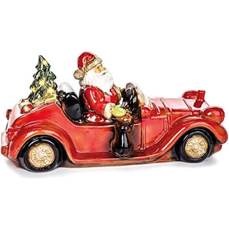 EUROCINSA Ceramic Santa Claus in Convertible with Christmas Tree with Light (without Batteries) 36 x 17 cm 1 Piece, Red/White, One Size