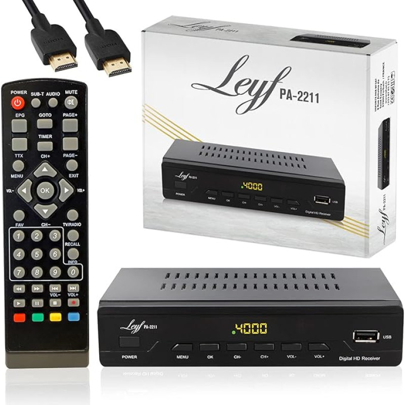 LEYF PA-2211 Kabelinis imtuvas DVB-C Skaitmeninė kabelinė televizija Full HD TV (DVB-C / C2, HDTV, DVB-T/T2, HD, SCART, USB) + HD kabelis, kabelinė televizija, tinkanti visiems kabelinės televizijos tiekėjams