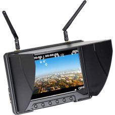 Flysight Black Pearl Diversity Monitor RC801 FPV Monitor with DVR HDMI in 5.8Ghz 40CH 7inch FPV Screen Receiver Built in Battery with Sunshade Hood for RC Racing Drone DJI Phantom Airplane (SMA ANT)