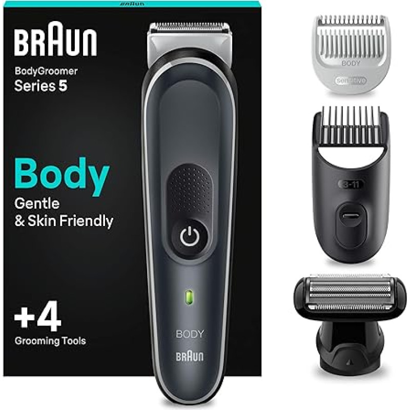 Braun Series 5 Bodygroomer BG5370 / Intymus skustuvas Vyrai Kūno priežiūra ir plaukų šalinimas vyrams Krūtinės pažastų šukos Šukos Priedai 1-11 mm Vandeniui atsparus 100 minučių veikimo laikas