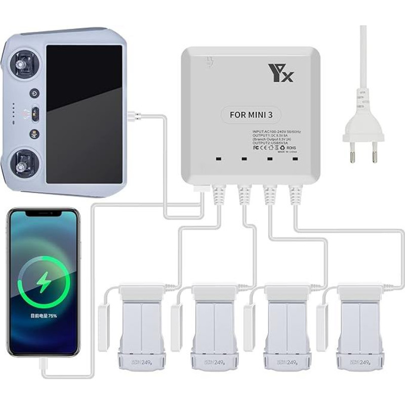 LYONGTECH Battery Charger for DJI Mini 4/3 Pro, Mini 3 Drone, 6 in 1 Parallel Battery Charger Hub, Charging Battery Charging Station Accessories