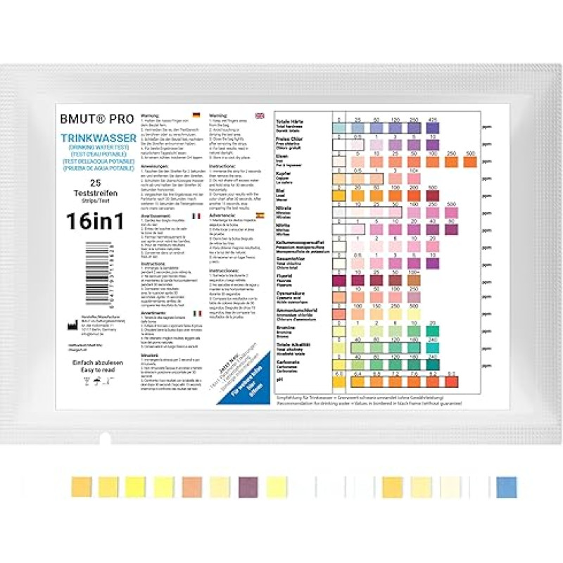 25 x 16-in-1 Drinking Water Test Strips - Water Tester for Tap Water Quality Analysis Total Hardness Lead Copper Nitrate