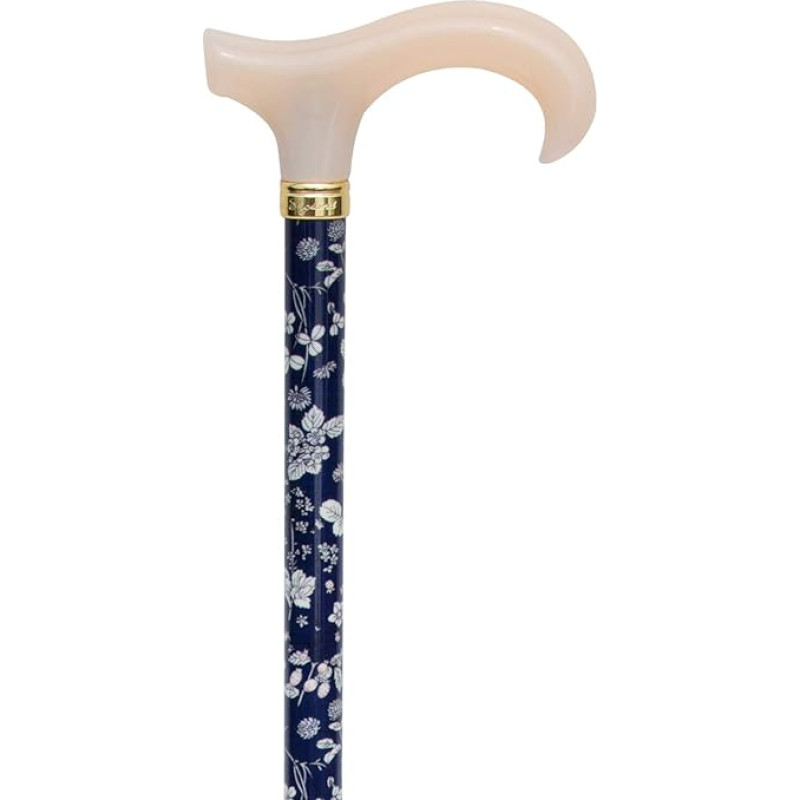 Petite Adjustable Derby Walking Stick - Navy/White Floral