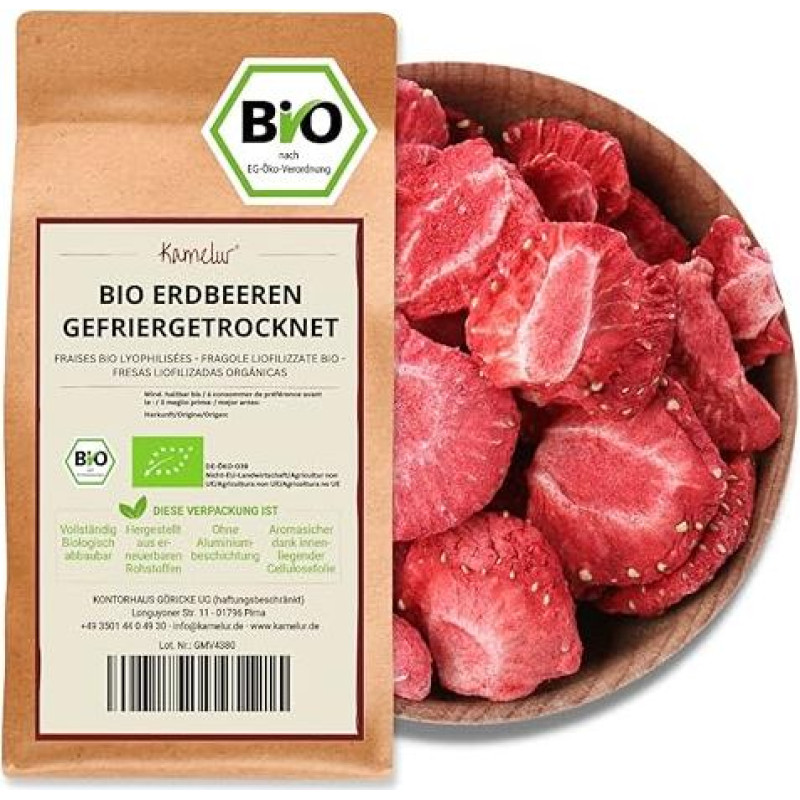 Kamelur Organic Strawberries Freeze-Dried 250 g - Strawberry Chips Organic in Biodegradable Packaging