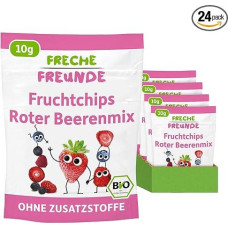 FRECHE FREUNDE Ekologiški vaisių traškučiai su uogomis, liofilizuotų vaisių traškučiai, natūralūs džiovinti vaisiai gabalėliais be pridėtinio cukraus, veganiški, be laktozės, be glitimo, 24 vnt. (24 x 12 g)
