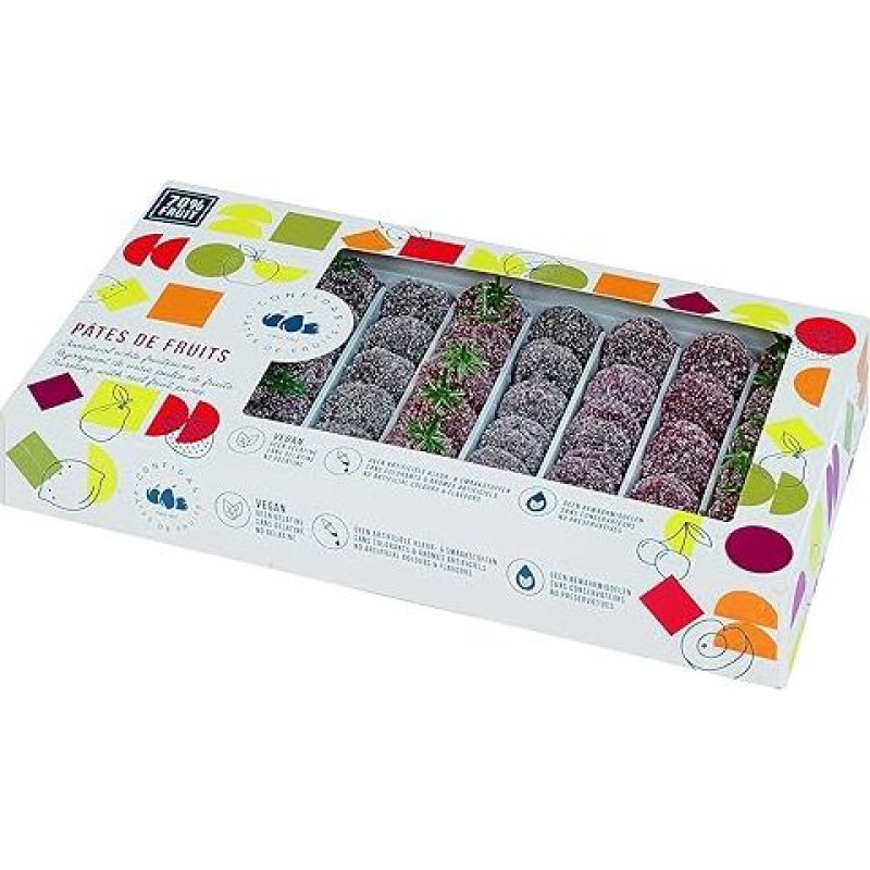 Vaisių želė 1 kg, vaisių pastos 1 kg, raudonųjų vaisių skoniai (braškių, aviečių, vyšnių, juodųjų serbentų), be glitimo, be konservantų, dažiklių ir dirbtinių kvapiųjų medžiagų.