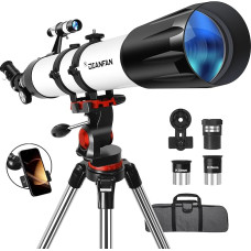 Dianfan Telescope, 90 mm Opening 800 Telescope Astronomy for Adults, 32X-240X Refractor Telescopes for Children and Beginners with Phone Adapter, AZ Mount, Tripod and Carry Bag