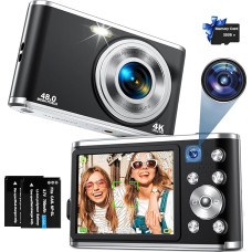 Automatinio fokusavimo 4K skaitmeninis fotoaparatas su dviguba kamera, skaitmeninis fotoaparatas su 32 GB kortele, 16 x skaitmeninis priartinimas, 2,8 colio didelis ekranas, vaizdo dienoraščio kamera, nešiojamasis kompaktiškas skaitmeninis fotoaparatas pr