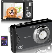 Skaitmeninis fotoaparatas, 4K HD 1080P 48 MP fotokamera, kompaktiškas fotoaparatas, mini skaitmeninis fotoaparatas su 32 GB SD kortele FHD fotokamera, skaitmeninis fotoaparatas su LCD ekranu, 16 kartų skaitmeninis priartinimas pradedantiesiems (juodas)