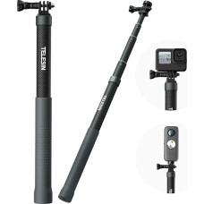 TELESIN Selfie Stick Long Pole Invisible for GoPro Hero 13 12 11 10 9 8 7 6, DJI Osmo Action 5 Pro 4 3, Insta360 X4 X3 X23 (120 cm/47,2 col.), lengvas anglies pluošto prailginimo monopodas