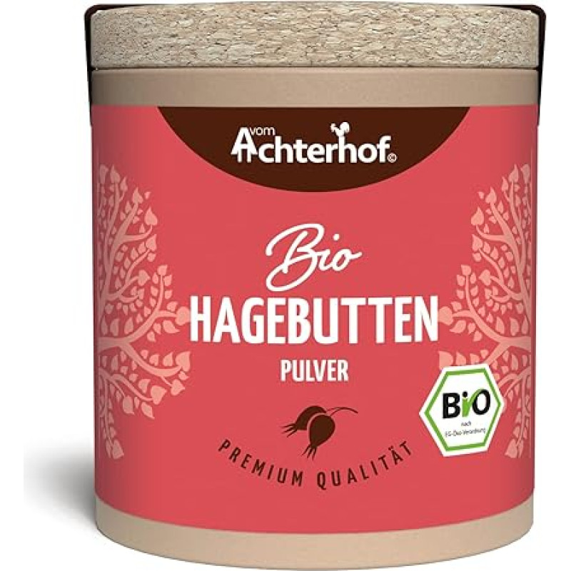 Rosehip Powder Organic 50 g | Whole Rosehip Ground | Fruity, Sweet-Spicy Aroma | 100% Organic Rosehip Powder in Raw Food Quality | from Achterhof
