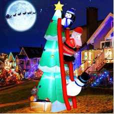 XXL Inflatable Christmas Tree with Cute Penguin, Santa, Snowman and Small Mouse, Inflatable Christmas Decoration for Outdoor Use with LED Lighting 210 cm