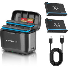 REYGEAK Rechargeable Lithium Battery for Insta360 X4, 2 x 2500mAh High Capacity Batteries with Charger for insta360 X4 (Charger + 2 Batteries