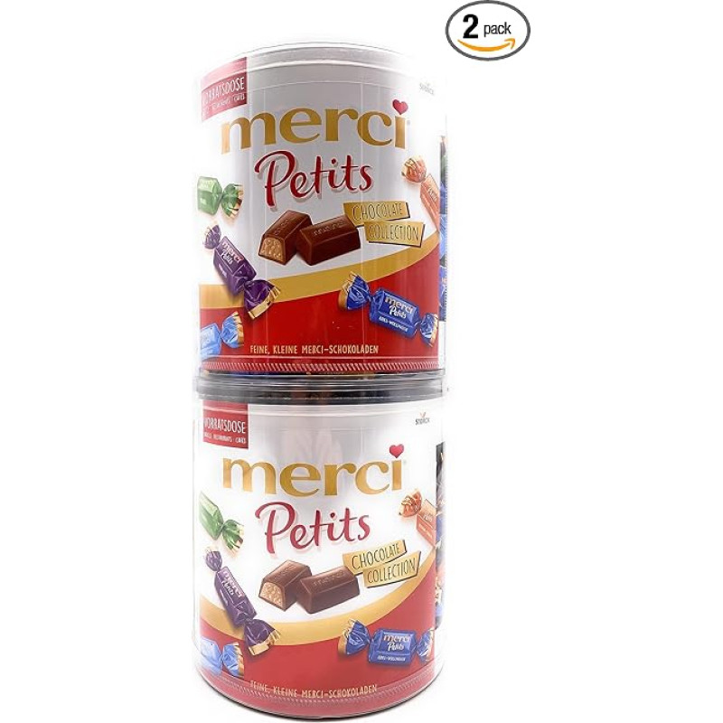 Storck Merci Petits Chocolate Collection, 2 x 1000 g, Round Tins, Mix of Individually Packed Chocolate Specialities, Finest Chocolates, 2 kg Bulk Pack