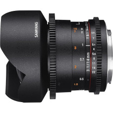 Samyang 14 mm T3.1 Video DSLR II for MFT - pilno formato ir APS-C vaizdo objektyvas MFT laikikliui, rankinio fokusavimo 0,8 krumpliaračio pavara, 14 mm plačiakampio objektyvas MFT laikikliui, juodas