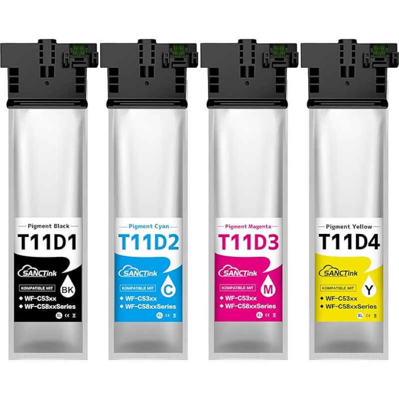 SANCTink T11D Cartridges for Epson T11D1 T11D2 T11D3 T11D4 Printer Cartridges Compatible with Epson Workforce Pro WF-C5390DW BAM WF-C5890DWF BAM WF-C5390DN