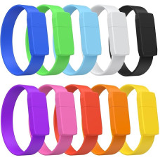2 GB Bracelet USB Stick, Pack of 10 USB Sticks, Multicoloured USB 2.0 USB Flash Drives 2 GB, Portable, Affordable Memory Stick, Pendrive, Colourful Flash Drives for Children's Day FEBNISCTE