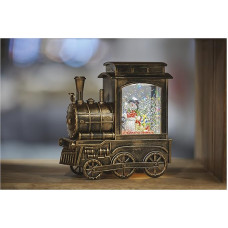 EMOS DCLW05 Decorative Locomotive with Snowman, Christmas Decoration Snow Globe, Warm White, for Indoor Use, IP20, Battery Operated (3x AA), 6/18h Timer, 17 x 16 cm, Metal