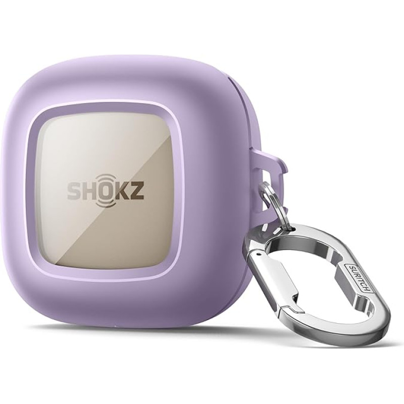 SURITCH Transparent Case Compatible with SHOKZ OpenFit, Shockproof TPU Magnetic Protective Case with Magnetic Lock & Carabiner & Keychain & Transparent Logo Window for OpenFit (Purple)