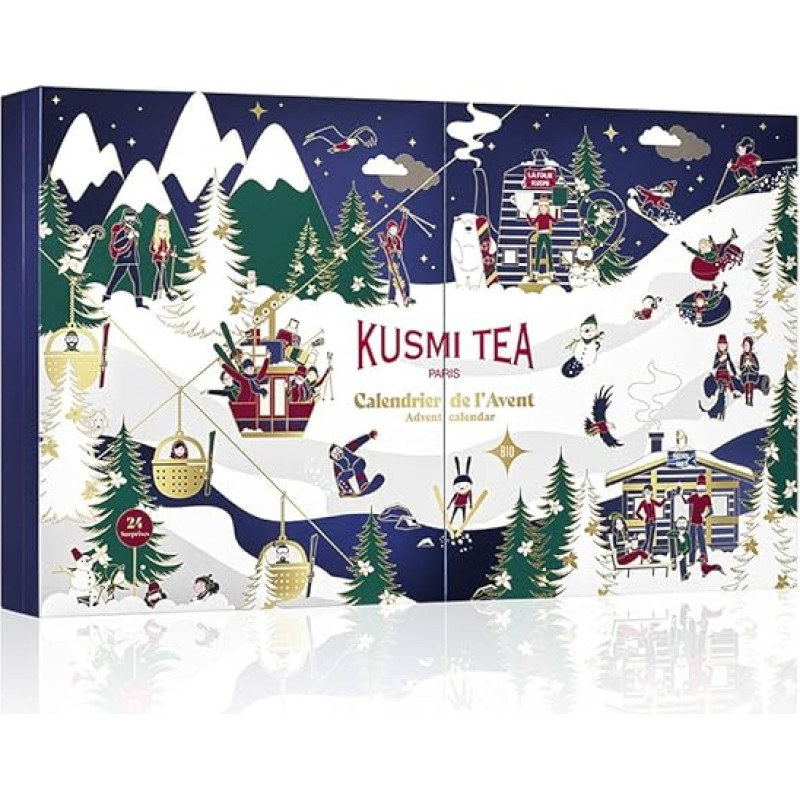 Kusmi Tea Advent Calendar 2024 - 24 Surprises - Black, Green, White Tea, Infusions and More - Gift Idea for Men and Women - Tea Bags, Miniatures, Tea Preparations and Accessories - Organic