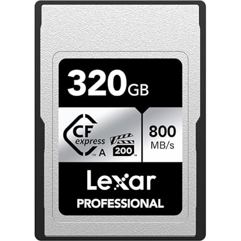 Lexar Professional Silver Series CFexpress Type A Card 320GB, CFe Card up to 800 MB/s Read, VPG200, 8K Video CF Card, Memory Card Compatible with Sony Alpha/Sony FX Cameras (LCAEXSL320G-RNENG)