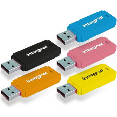 Integral 64GB Neon USB 2.0 Flash Drive Pack of 5 (Black/Pink/Yellow/Orange/Blue)