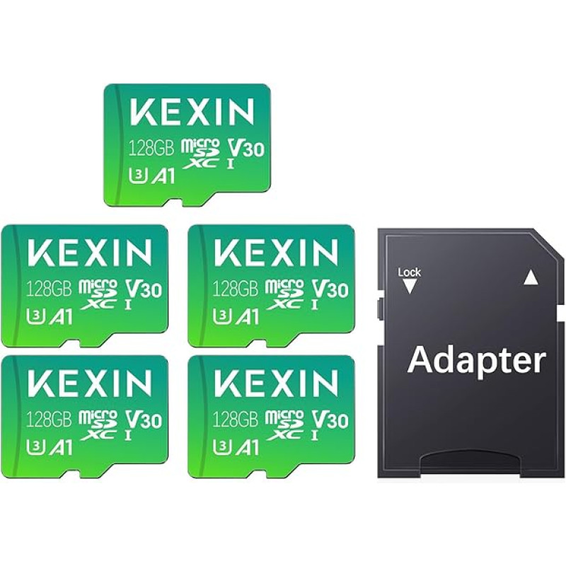 KEXIN SD kortelė 128 GB Micro SD kortelių Pakuotė 5 Micro SDXC U3, A1, V30, C10 Micro SD kortelių