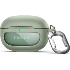 SURITCH Case Compatible with Raycon Everyday Earphones (2024 Edition), Shockproof Magnetic Protective Case with Magnetic Lock & Carabiner & Keychain & Supports Wireless Charging, Green