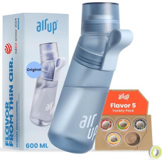 air up® gertuvė (600 ml) mokyklai, sportui, sporto salei | Į komplektą įeina 5 kvepiantys buteliukai be cukraus ir šiaudelis | Mėlynos spalvos vandens buteliukas su skoniu - tinka ir vaikams, berniukams, mergaitėms | Gazuotas