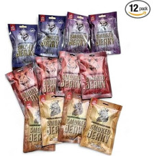 NAUJAS BEER SNACK - jautienos, vištienos ir kiaulienos Jerky Welcome Set - džiovintos mėsos baltymų užkandis - aukštos kokybės jautiena, vištiena, kiauliena - aštrus, saldus ir pikantiškas užkandis - 6 x 2 x 50 g