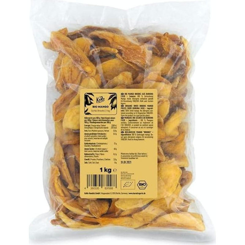 KoRo - Dried Organic Mango Strips Brooks 1 kg - 100% Dried Fruits - Organic Quality - No Added Sugar* - No Sulphur and Preservatives