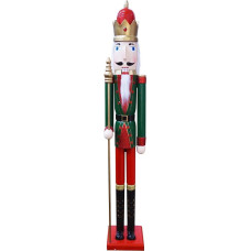 BAKAJI Giant Wooden Nutcracker Soldier Christmas Nutcracker Height 106 cm Painted Clothes Plush Beard and Hair with Working Mechanism Christmas Decorations (Design 12)