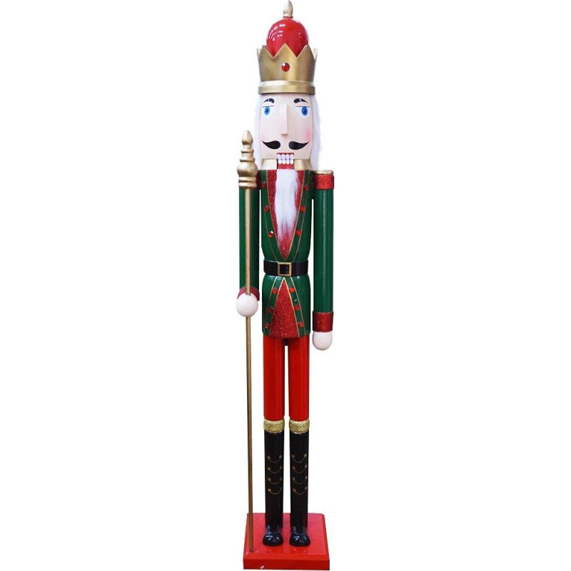 BAKAJI Giant Wooden Nutcracker Soldier Christmas Nutcracker Height 106 cm Painted Clothes Plush Beard and Hair with Working Mechanism Christmas Decorations (Design 12)