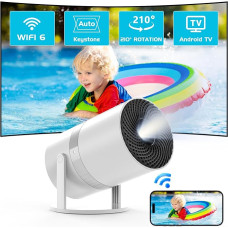 Mini Projector Car Trapezoidal Correction with Android OS, 210° Rotatable Smart Projector WiFi6 Bluetooth with 50% Zoom Full HD 1080P, Mini Projector Home Cinema / Outdoor for Mobile Phone/Fire TV