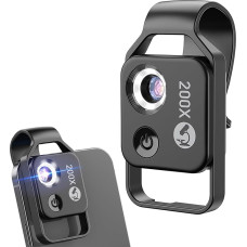 OBEST Mikroskopas mobiliajam telefonui, 200X mini mikroskopas išmaniojo telefono fotoaparatui, kišeninis mikroskopas su CPL objektyvu ir LED šviesa, skaitmeninis mikroskopas 