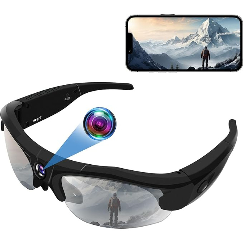 UYIKOO Mini Camera Sunglasses, WiFi Small Camera Sports Camera Glasses 1080P HD Micro Video Camera with UV Protection Polarised Shooting Camera Glasses Supports iOS & Android for Outdoor Sports
