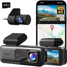 BOTSLAB Dash Cam Automobilinė priekinė galinė 4K Dash Cam automobilinė GPS kamera su WiFi, dviguba automobilinė kamera su 64GB SD kortele, ADAS, naktinis matymas, 170° platus kampas, WDR, 2,45 colių IPS, 24/7 parkavimo stebėjimas, įrašymas kilpa