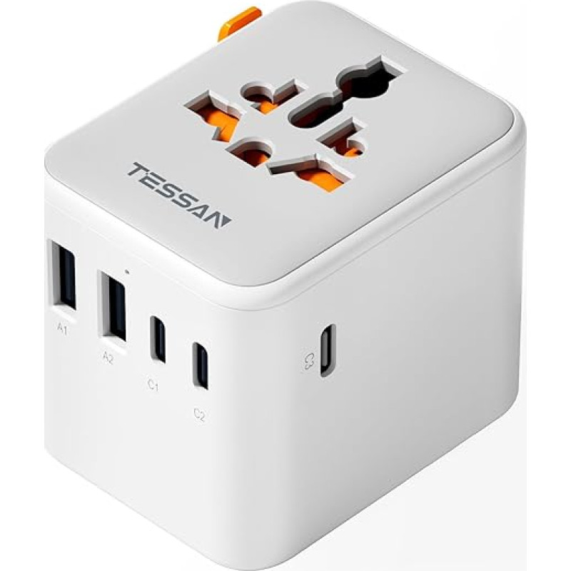 TESSAN Travel Adapter Worldwide with USB C GaN 65W PD Quick Landing, Travel Plug Adapter Worldwide with 5 USB, Socket Adapter, Universal Adapter for USA Thailand Japan UK Brazil Australia Spain