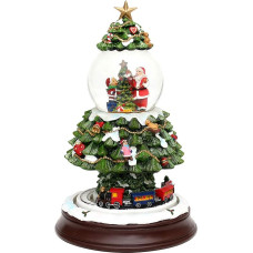 Dekohelden24 XXL 500854 Snow Globe, Christmas Tree with Railway and Snow Swirl, 17 x 17 x 27.5 cm Ball Diameter 8.5 cm