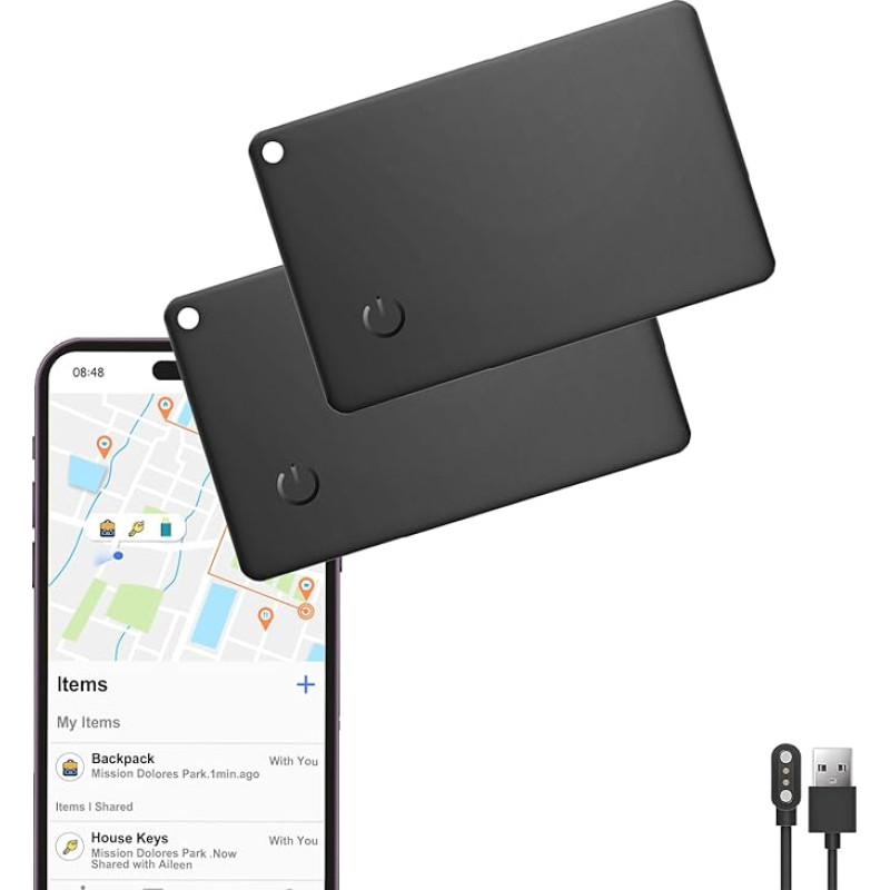 Ucani Wallet Tracker Card Pack of 2, Rechargeable Wallet Finder, Find My (iOS Only), Wallet Mobile Phone Tracker, IP67 Waterproof, Item Sorter for Luggage Tags, Suitcase, Phone (Pack of 2)