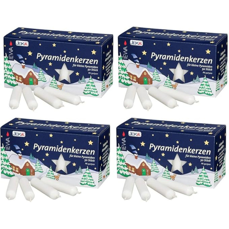 Piramidės formos žvakės, mažos, baltos, maždaug 14 x 74 mm / 200 vnt. Kalėdinės žvakės, advento žvakės, eglutės žvakės, žvakės
